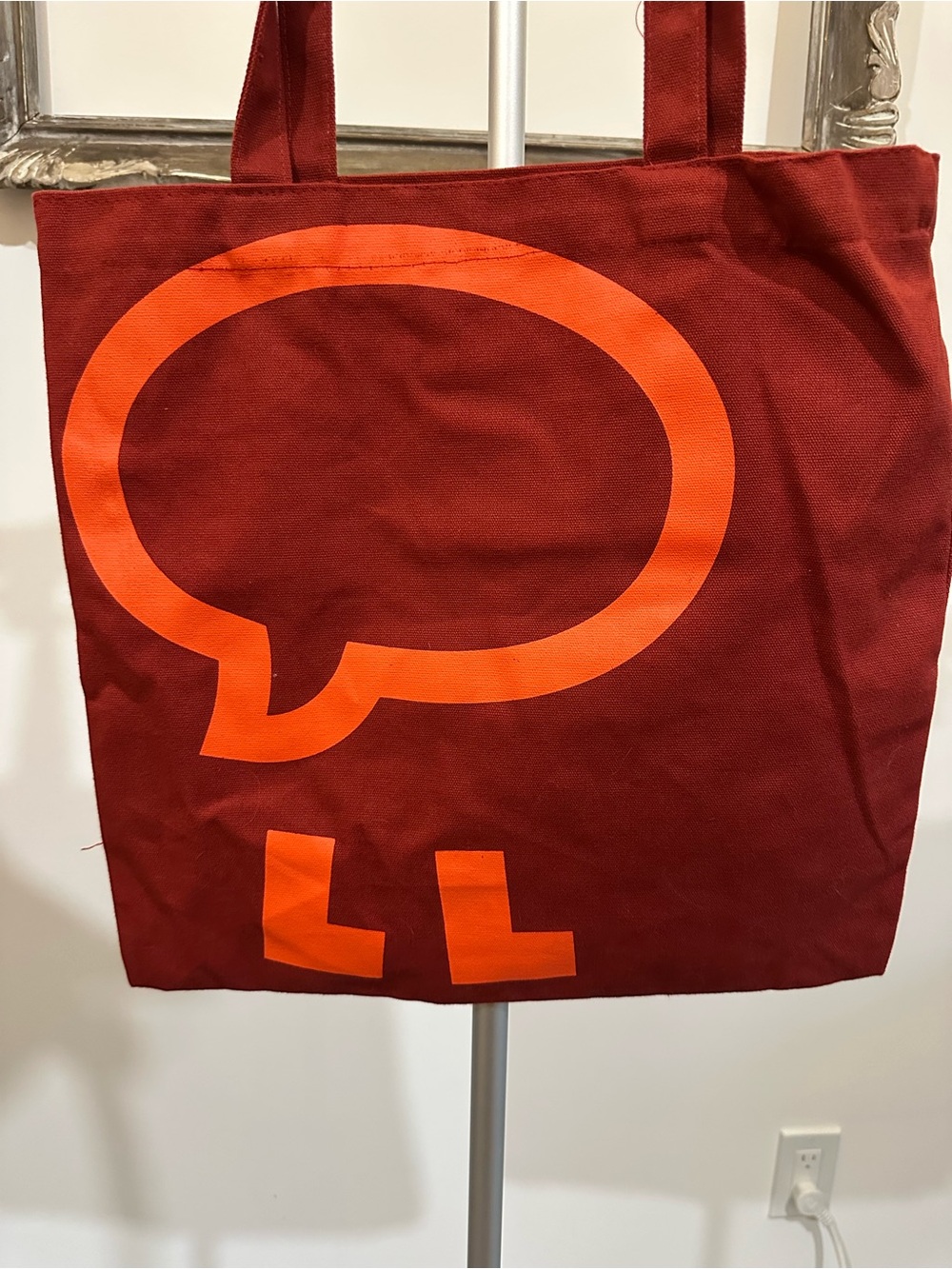 Canvas Tote Bag in Deep Red with Bright Orange Print